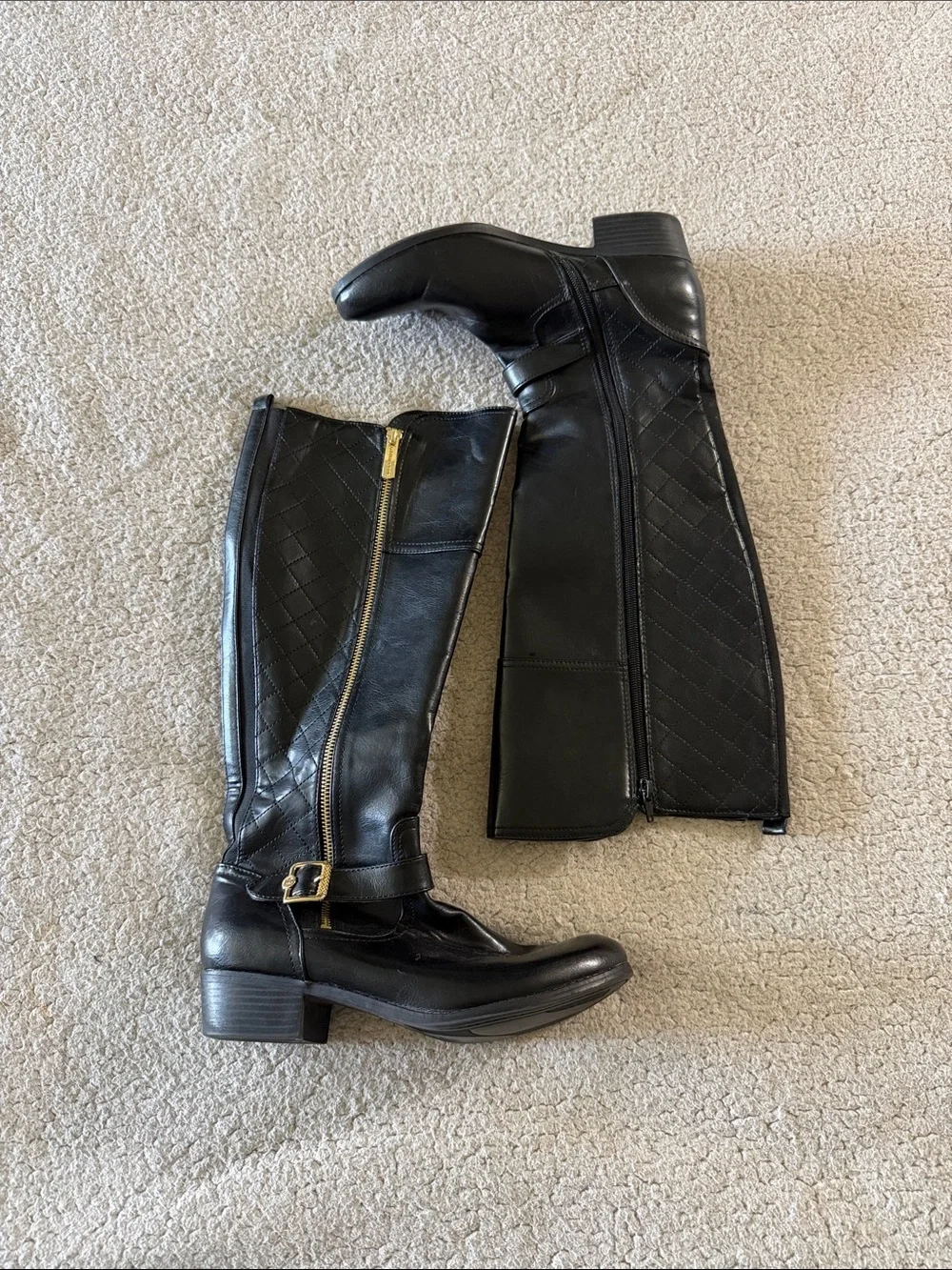 Liz Claiborne Black Quilted Over-the-Knee Riding Boots with Side Zipper 9M